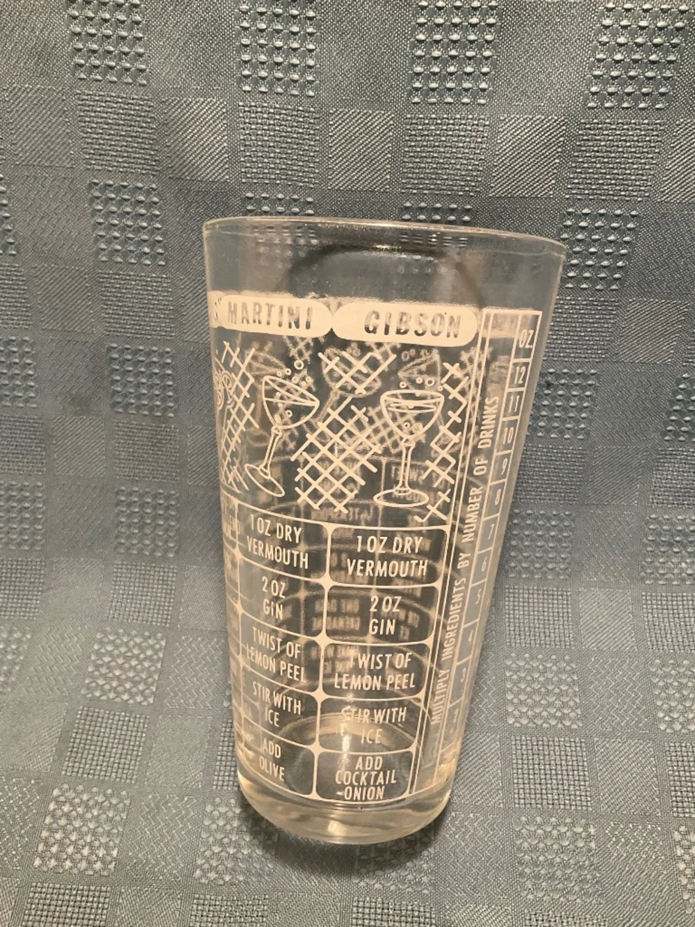Vintage Bar Drinking Glass with recipes